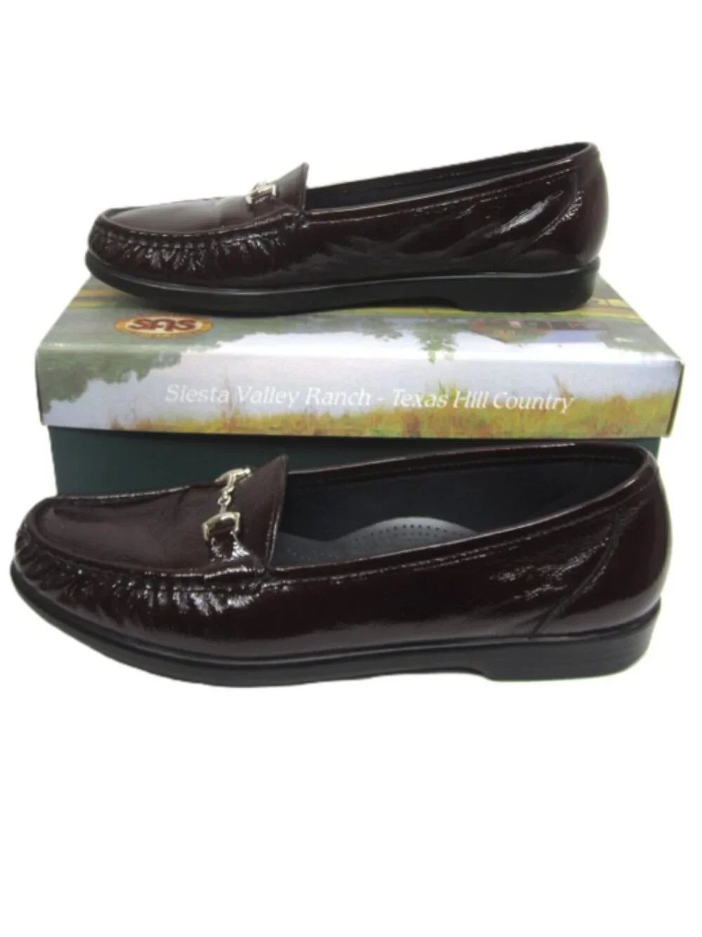 SAS Size 10.5 N Narrow 10.5N Metro Wine Burgundy Patent Leather Loafer Horsebit
